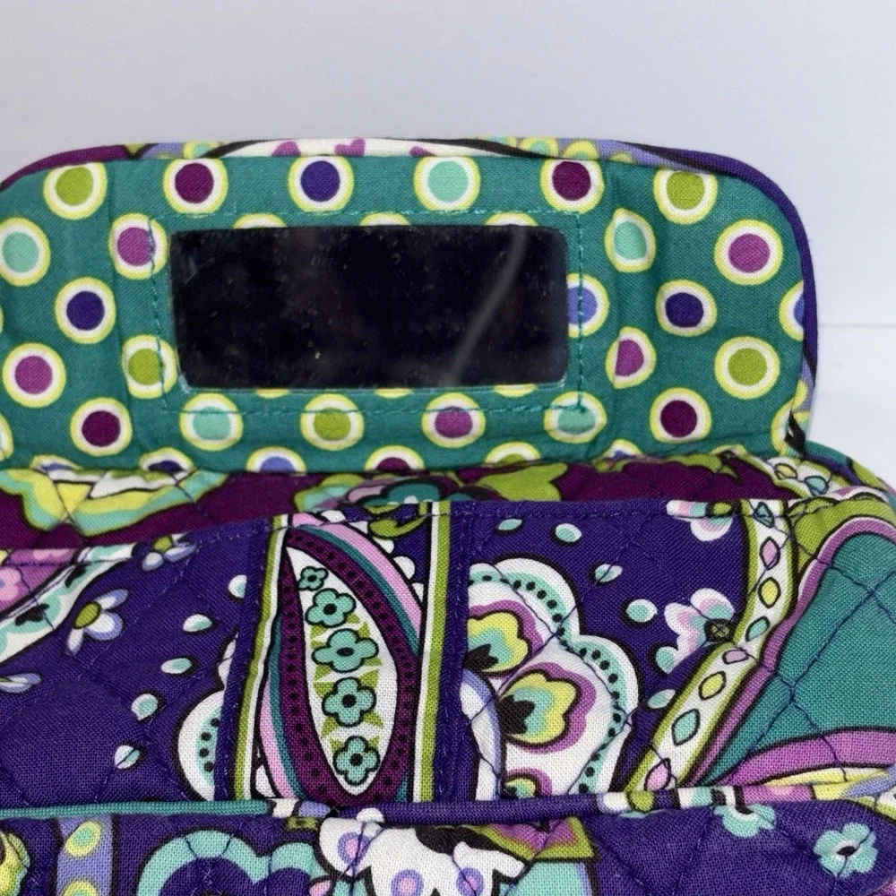 Vera Bradley Mirror Cosmetic Purple Paisley Quilted Makeup Bag Pouch